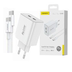 Cargador Foneng EU50 Puertos Dual (Tipo C+Tipo C) PD35W con Cable Tipo C a Tipo C Blanco